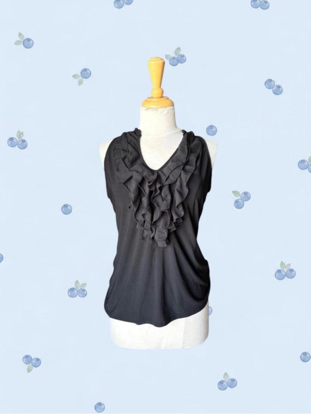 On Carnaby Black Blouse with Ruffle Detail